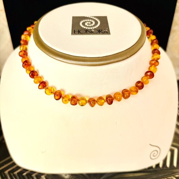 Authentic Baltic Amber Hand-Knotted Child's Necklace - 12" - Picture 2 of 6